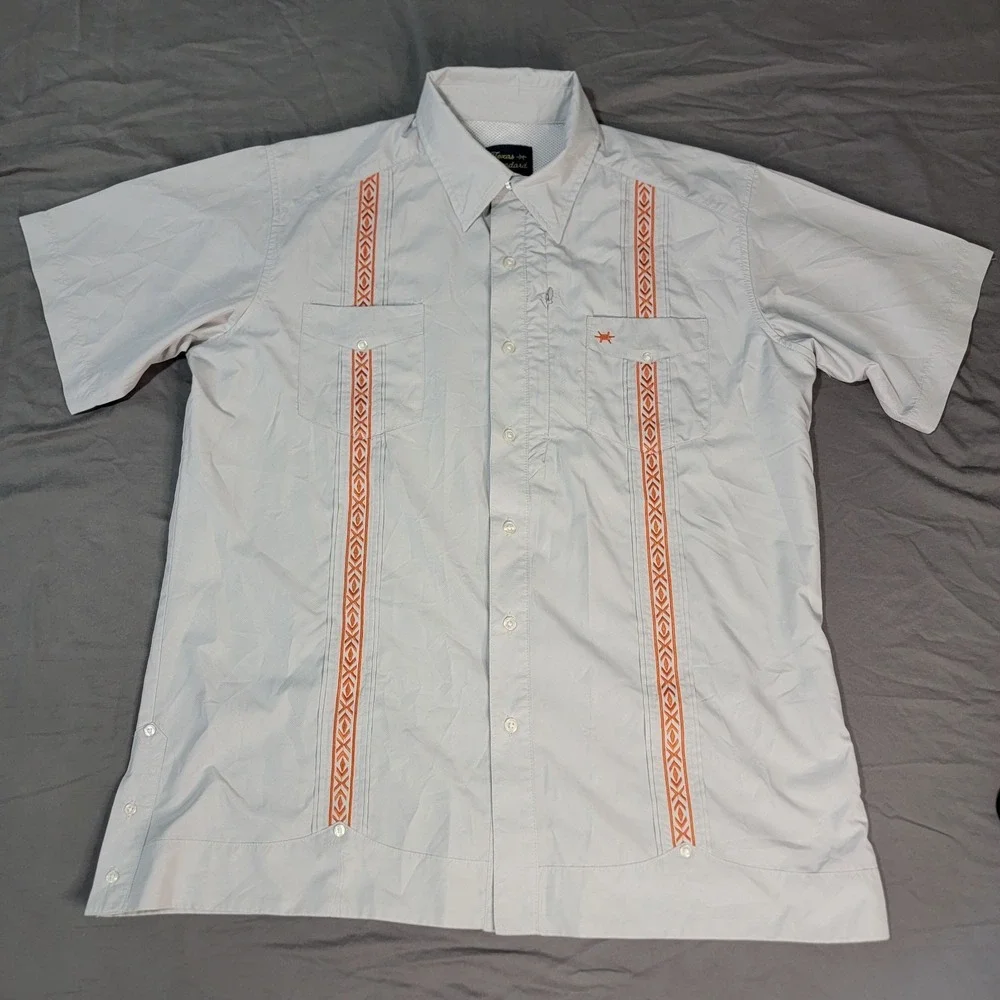 Texas Standard Guayabera Libre Shirt Mens Large Gray Embroidered Western Vented - Picture 2 of 6